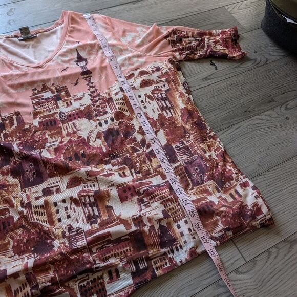 Catherines Pink Sheer Mesh Cityscape Building Plus Size 2x - Picture 7 of 7